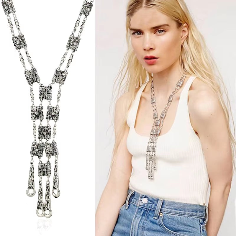 Fashion Ethnic Statement Maxi Long Necklace for Women Chain Beads Crystal Handmade Jewelry Collier Vintage Boho Necklace