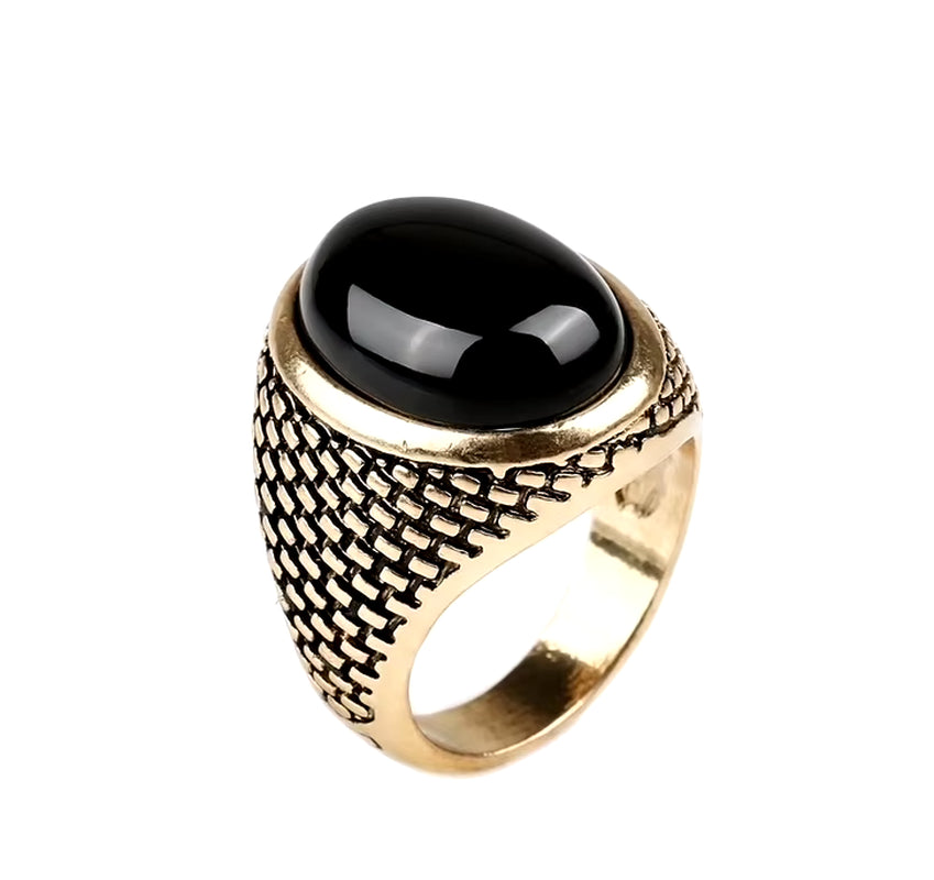 New Vintage Punk Men Ring Black Stone Ring Fashion Oval Shape Black Men Ring for Christmas Gift #1-20037