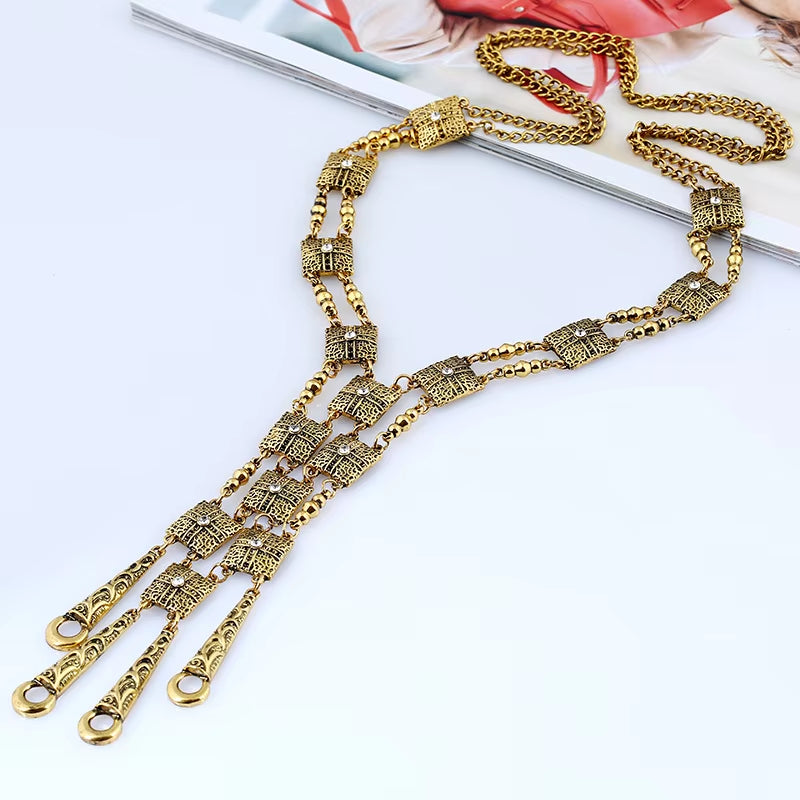 Fashion Ethnic Statement Maxi Long Necklace for Women Chain Beads Crystal Handmade Jewelry Collier Vintage Boho Necklace