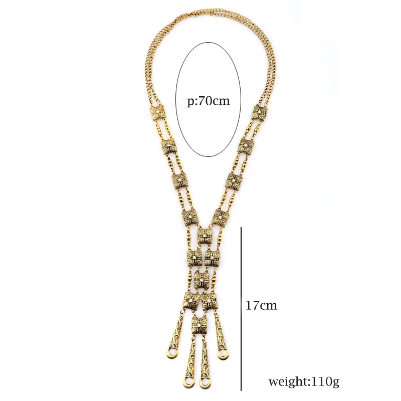 Fashion Ethnic Statement Maxi Long Necklace for Women Chain Beads Crystal Handmade Jewelry Collier Vintage Boho Necklace