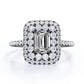 1.5 Carat Emerald Cut Moissanite Engagement Ring - Bridal Ring - Double Halo Ring - Cluster Ring - 18K Black Gold over Silver