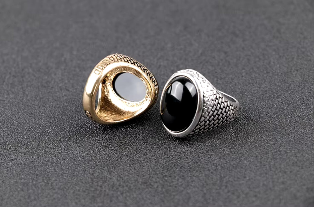 New Vintage Punk Men Ring Black Stone Ring Fashion Oval Shape Black Men Ring for Christmas Gift #1-20037