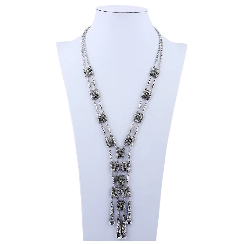 Fashion Ethnic Statement Maxi Long Necklace for Women Chain Beads Crystal Handmade Jewelry Collier Vintage Boho Necklace