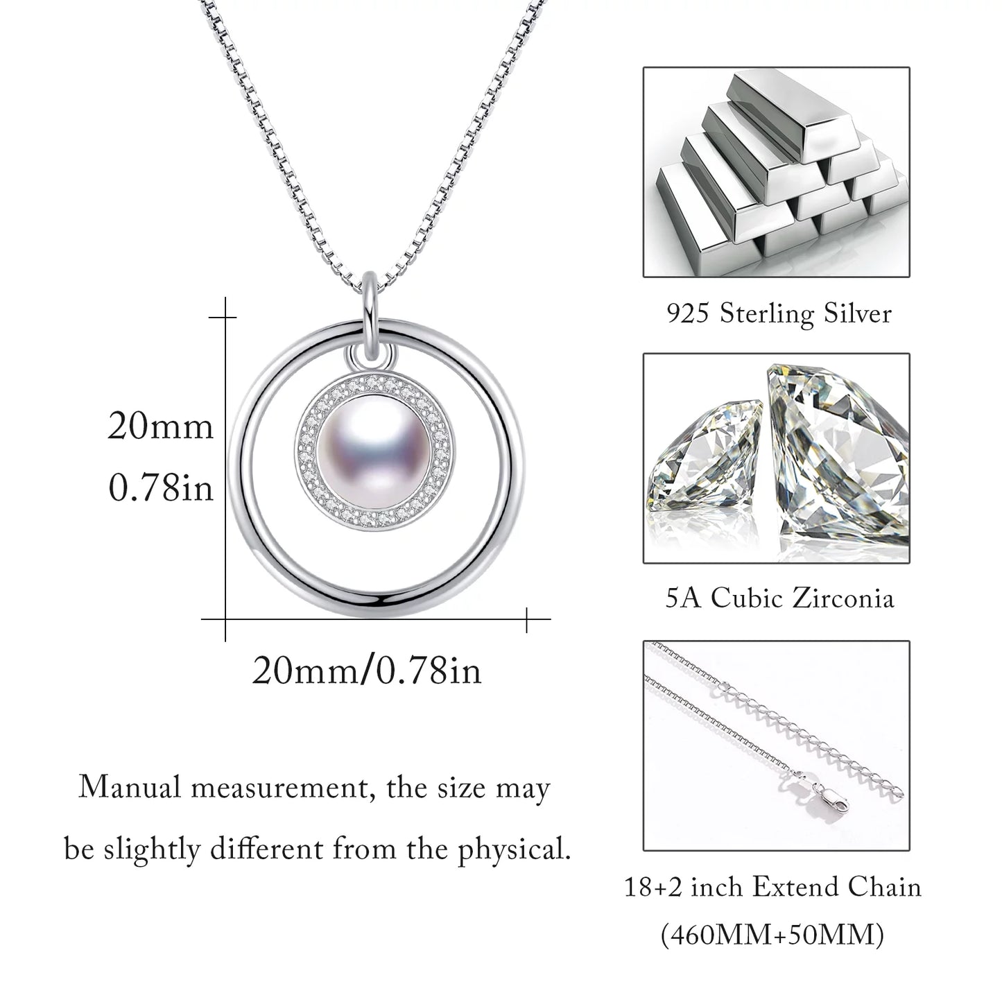 Pearl Necklace 925 Sterling Silver Pendant Necklaces Birthday Xmas Gift Jewelry for Women Mom Daughter Niece